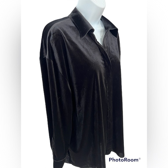 Norma Kamali black velvet oversized NK Velcro button shirt size XS Revolve - Picture 3 of 13